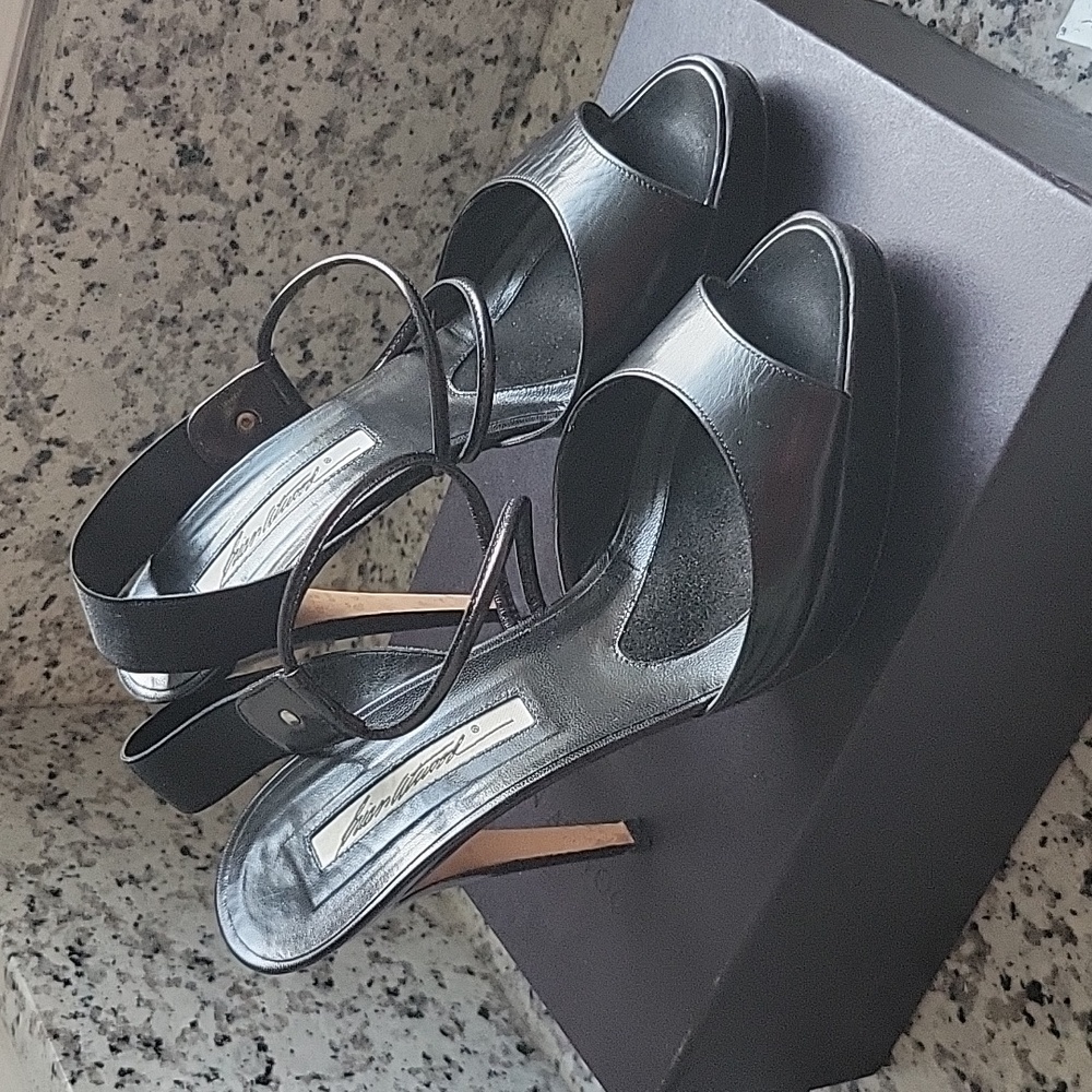 Brian atwood classic platform high heel sandals with asymmetric strap detail